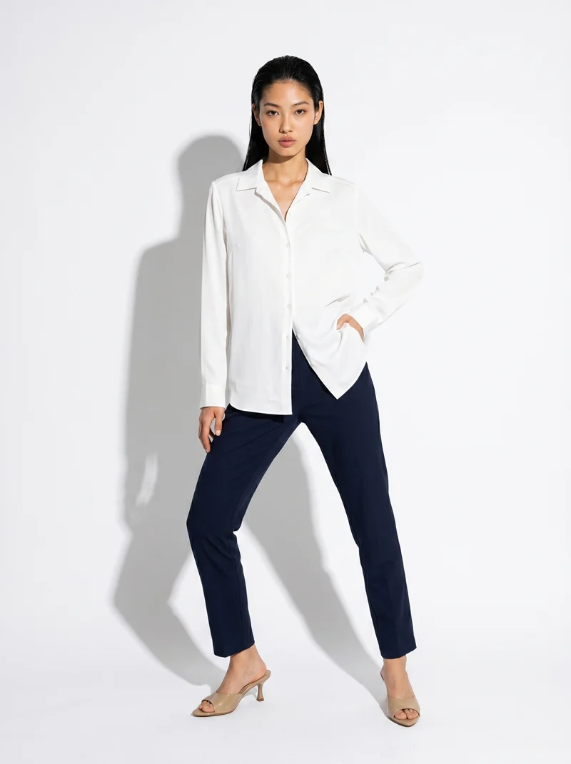 Camicia manica lunga con pieghe posteriori - Bianco latte