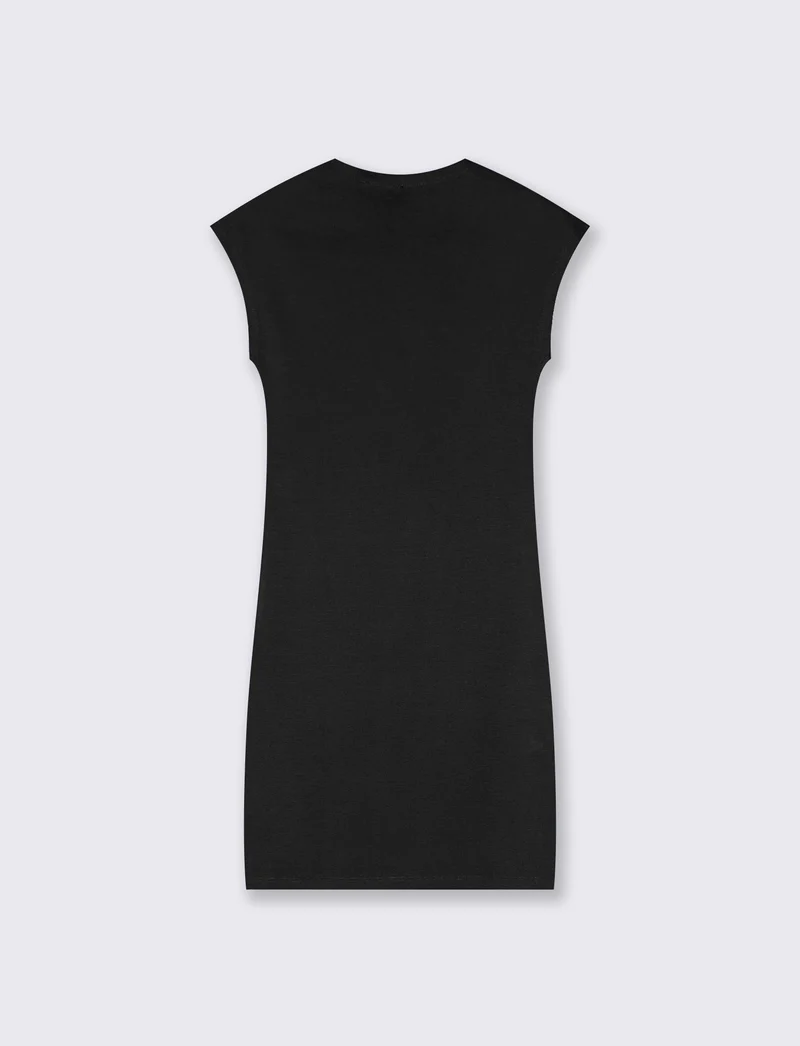 Vestito corto a costine con manica a T - Nero