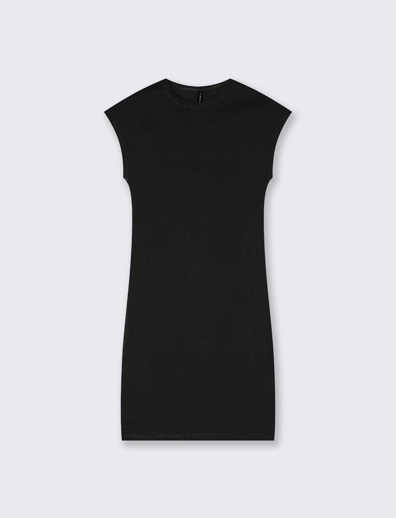 Vestito corto a costine con manica a T - Nero