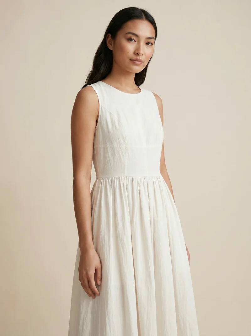 Vestito lungo smanicato con gonna ampia - Avorio