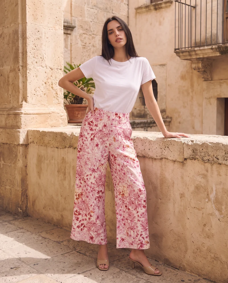 Pantalone palazzo fantasia con elastico - var 1