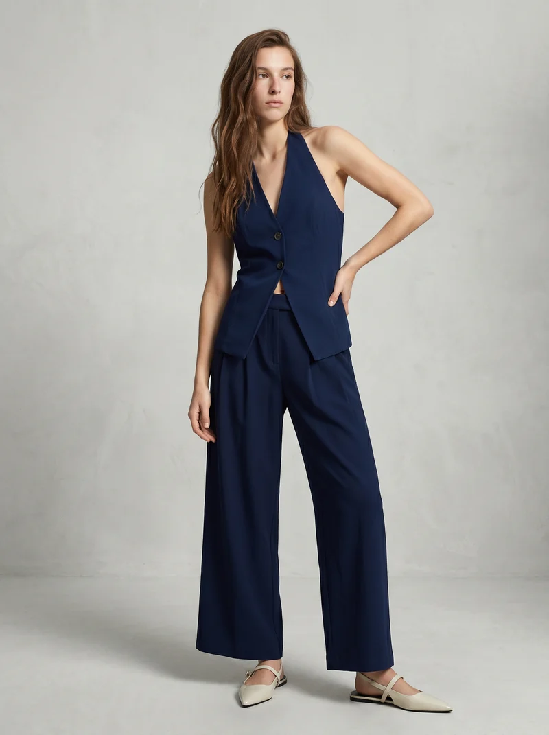 Pantalone Dritto con Pinces - Blu