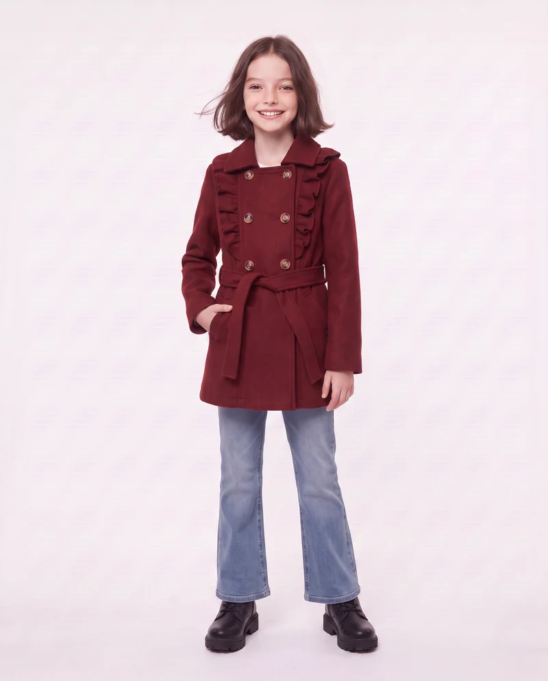 Cappotto da bambina in morbido panno - Bordeaux