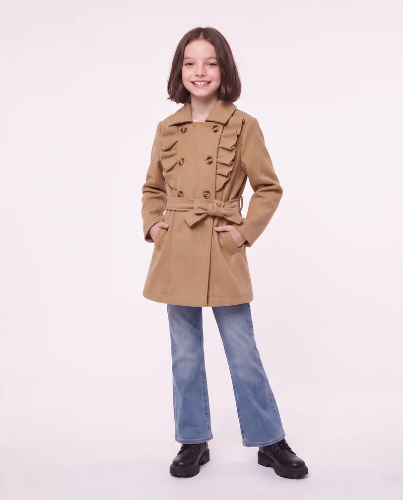 Cappotto da bambina in morbido panno - Cammello
