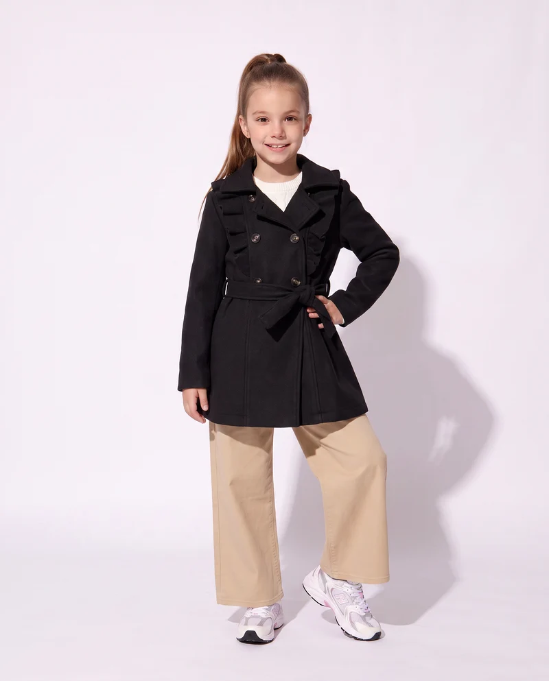 Cappotto da bambina in morbido panno - Nero