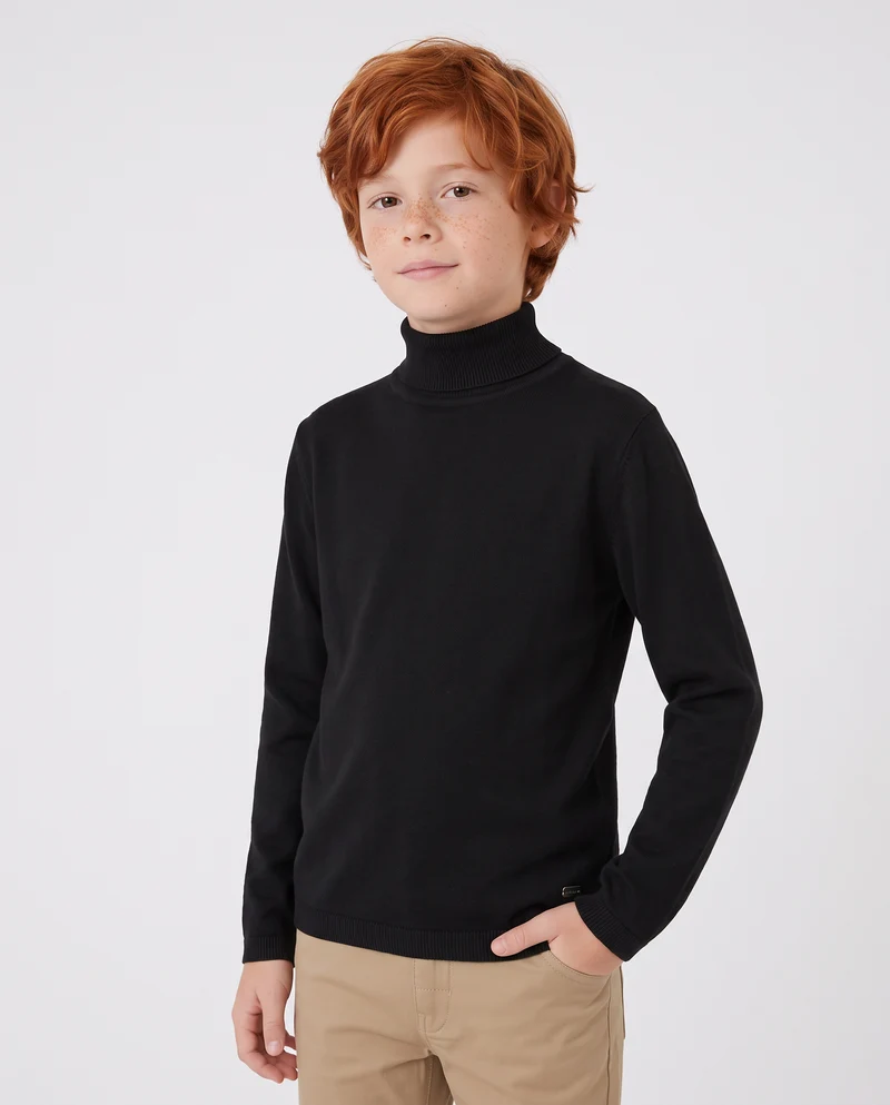 Maglia Collo Alto in Viscosa Nylon - Nero