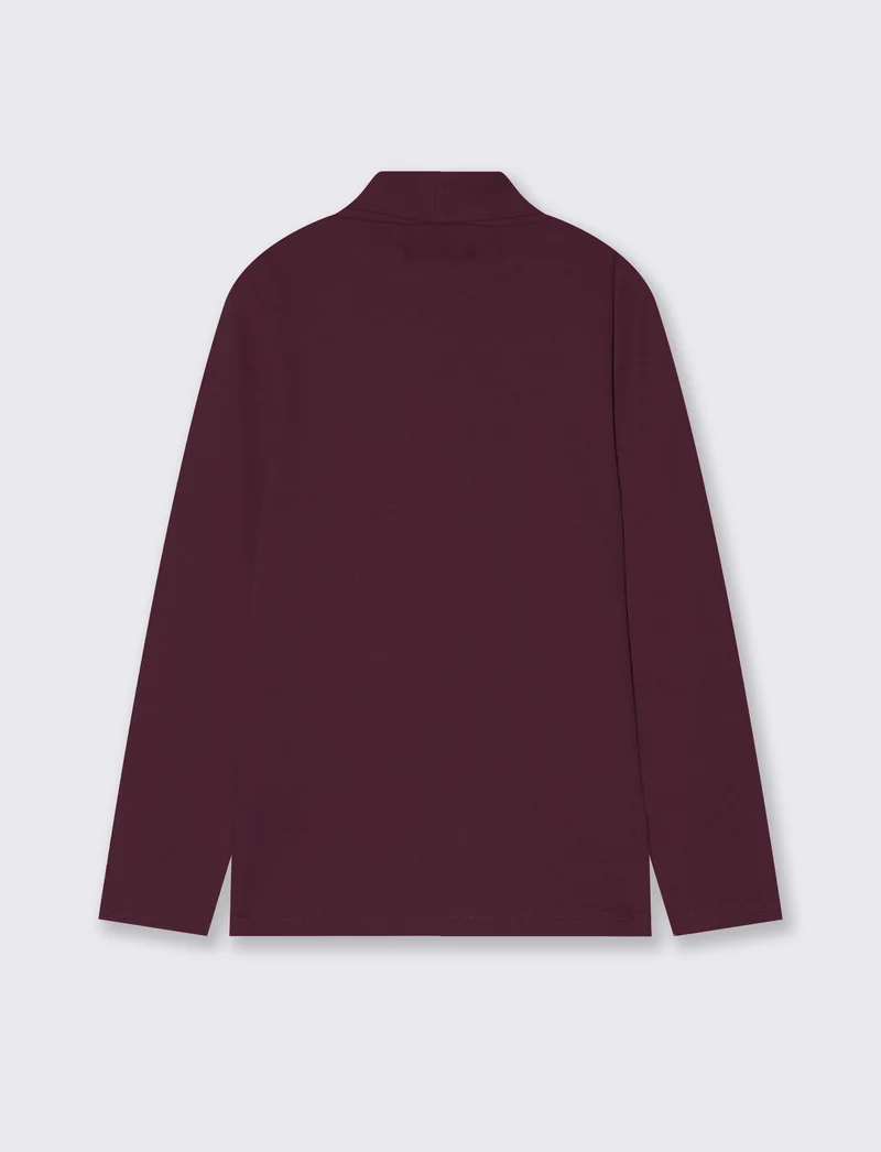 T-shirt collo alto in cotone interlock - Bordeaux