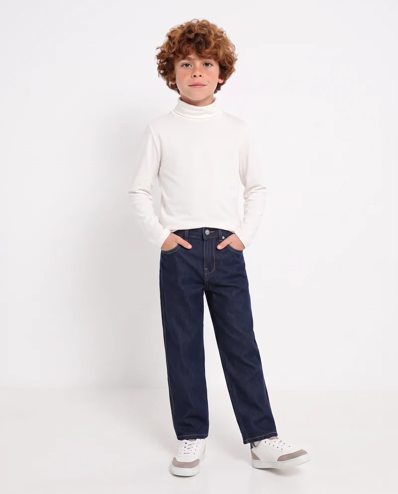 T-shirt collo alto in cotone interlock - Bianco latte
