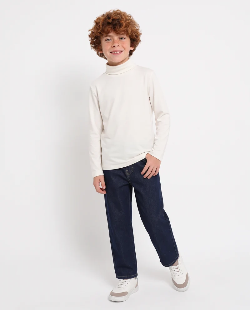 T-shirt collo alto in cotone interlock - Bianco latte