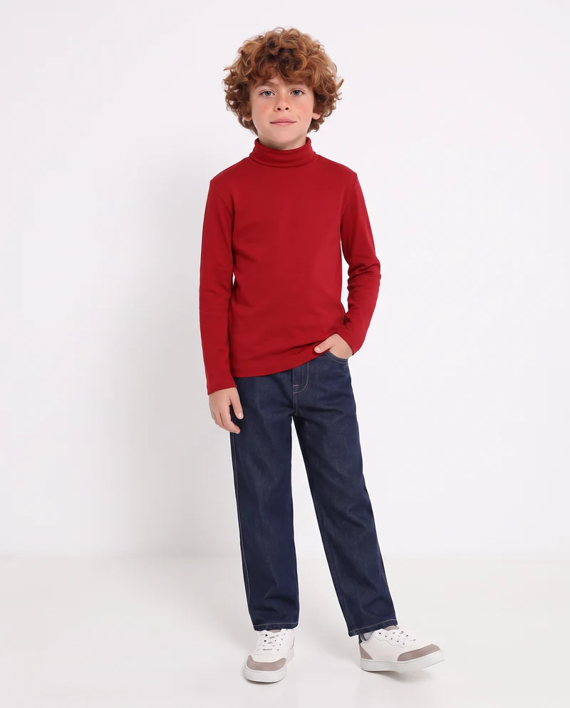 T-shirt collo alto in cotone interlock - Rosso