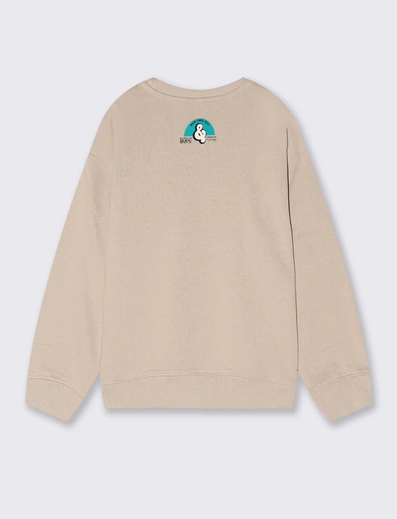 Felpa over calda con maxi tasca e stampa - Beige