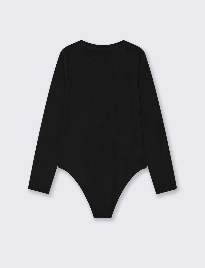 Body in jersey bicolore con strass - Nero