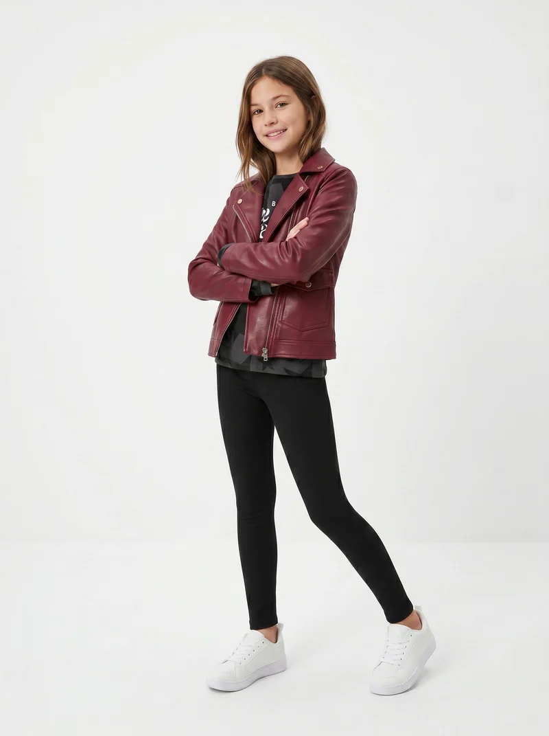 Giacca biker in finta pelle con zip - Bordeaux