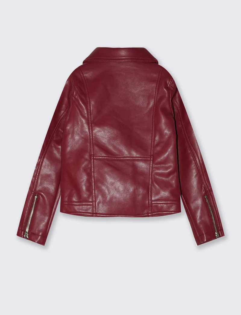 Giacca biker in finta pelle con zip - Bordeaux