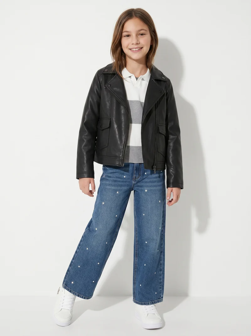 Giacca biker in finta pelle con zip - Nero