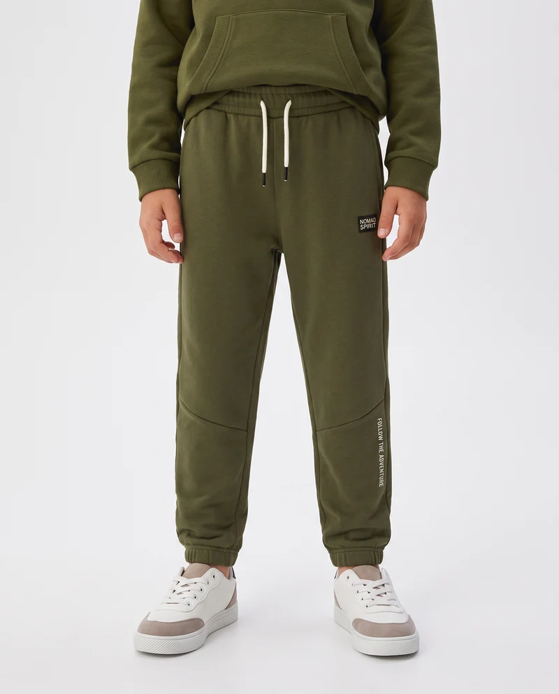 Jogger in Felpa con Coulisse e Patch - Verde militare