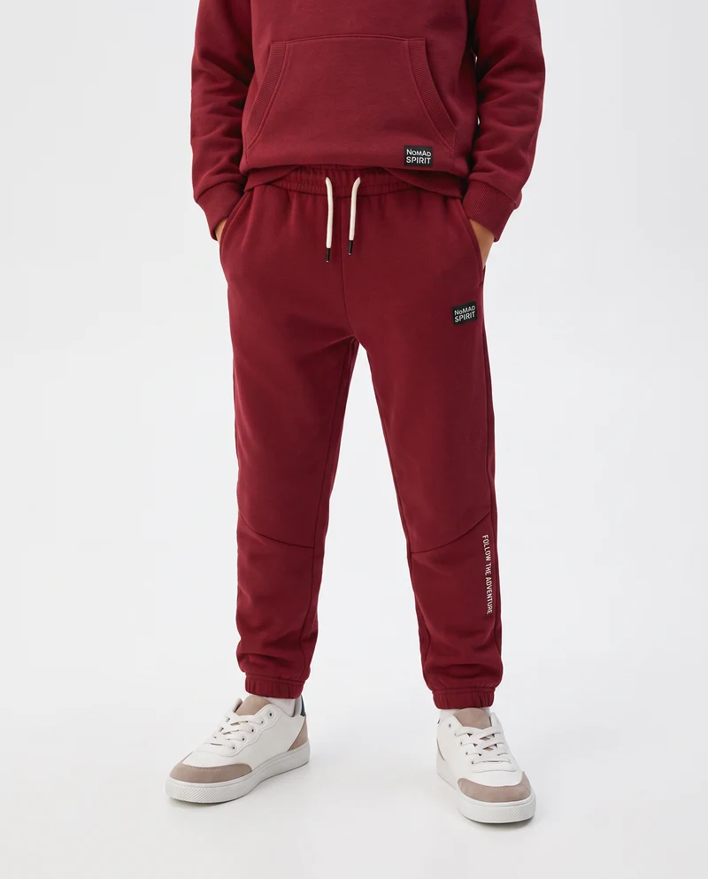 Jogger in Felpa con Coulisse e Patch - Bordeaux