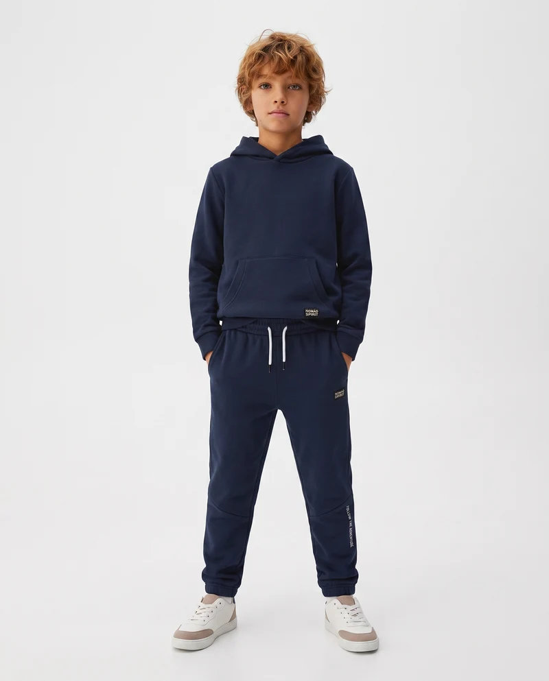 Jogger in Felpa con Coulisse e Patch - Blu