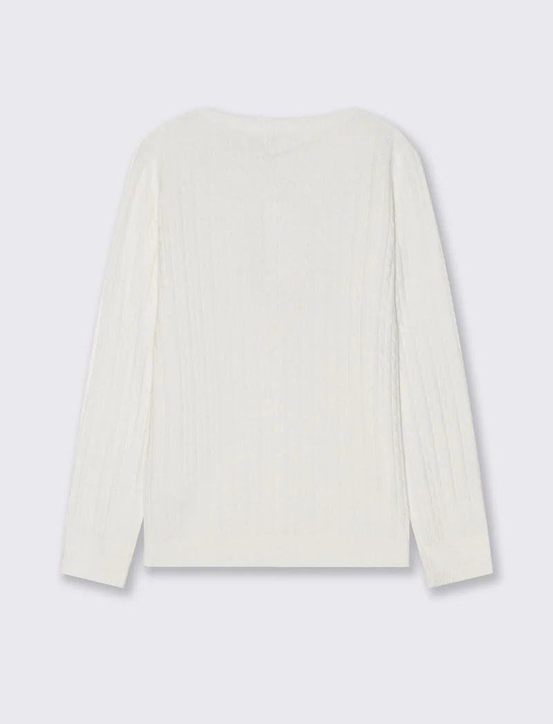 Cardigan girocollo a maniche lunghe treccia - Bianco latte