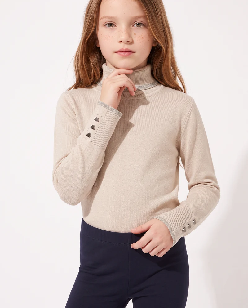 Lupetto collo alto con bordino metallico - Beige