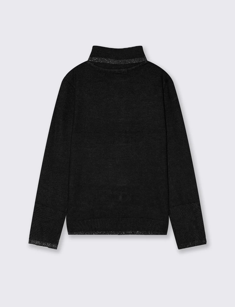 Lupetto collo alto con bordino metallico - Nero
