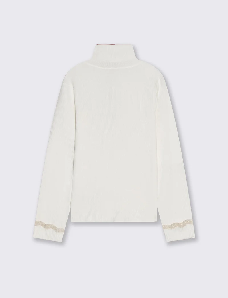 Maglia collo alto con polsino metallico - Bianco latte