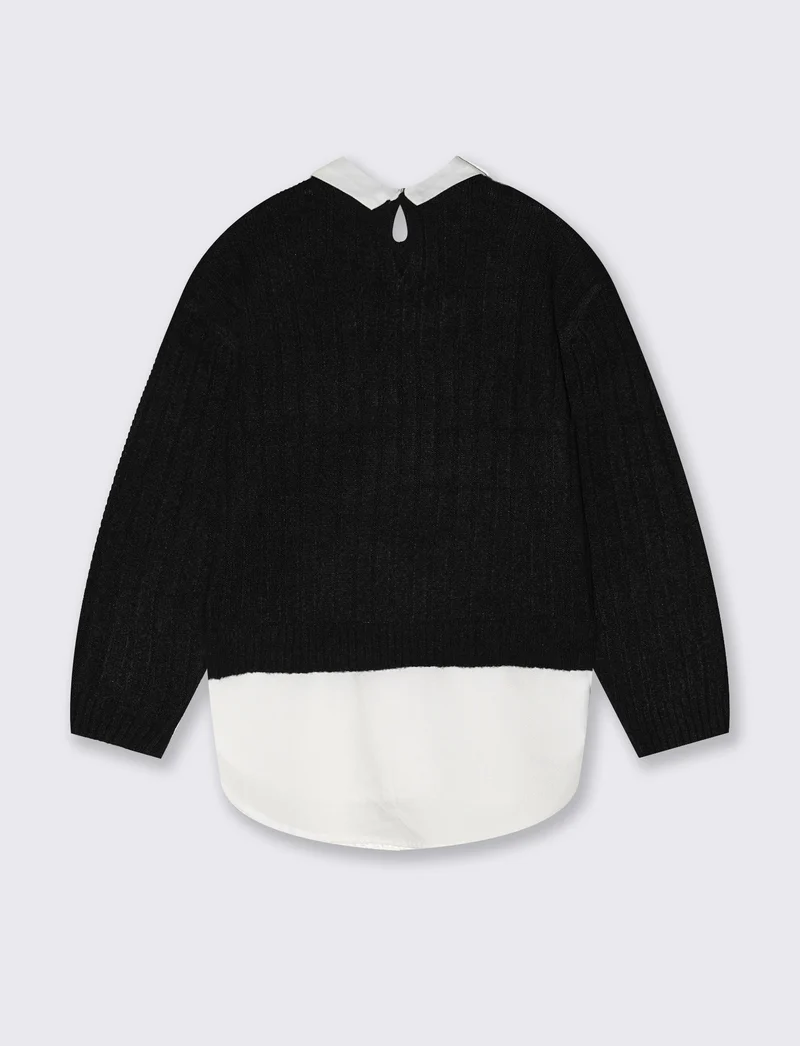Maglia manica lunga con finta camicia - Nero