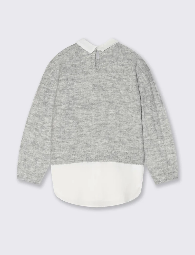 Maglia manica lunga con finta camicia - Grigio mel.