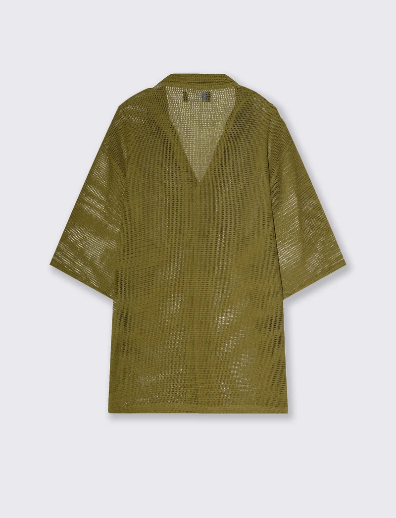 Camicia Boxy Fit Crochet Effetto Rete - Verde oliva