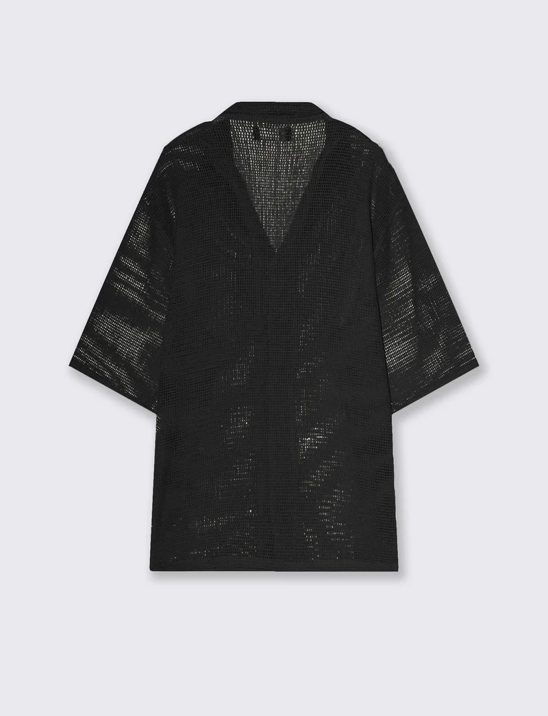 Camicia Boxy Fit Crochet Effetto Rete - Nero