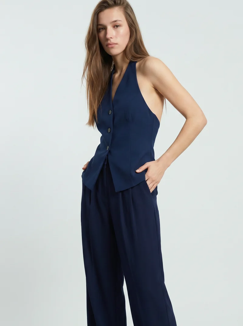 Gilet con scollo sulla schiena - Blu