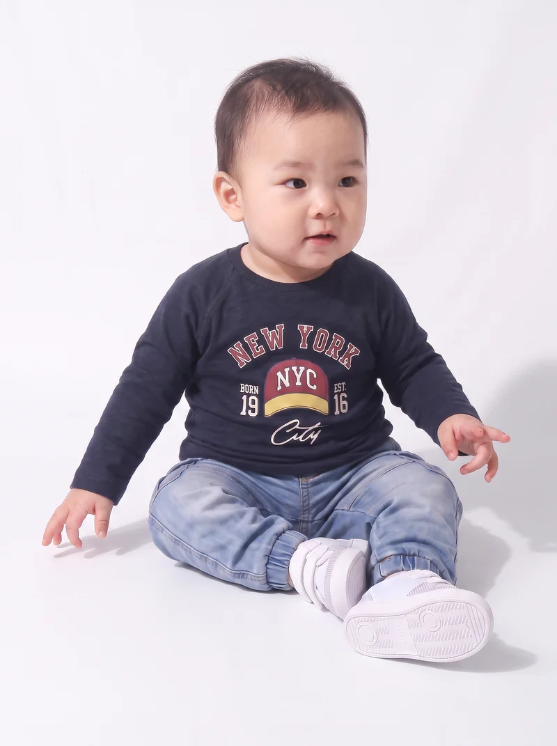 T-shirt neonato manica raglan con stampa - Blu