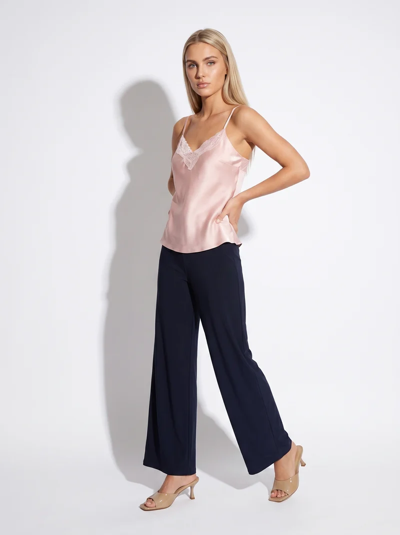Top con bretelle regolabili e pizzo - Rosa polvere