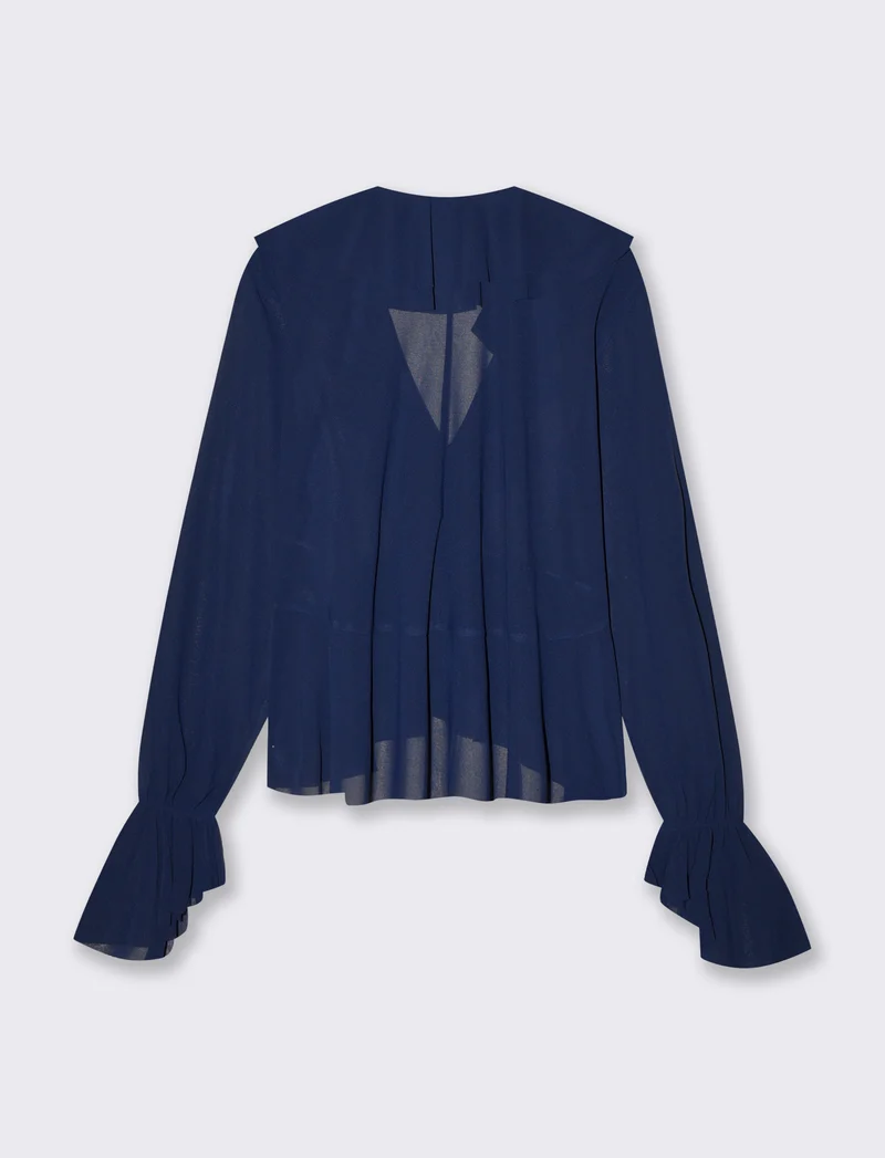 Casacca manica lunga scollo a V e volant - Blu
