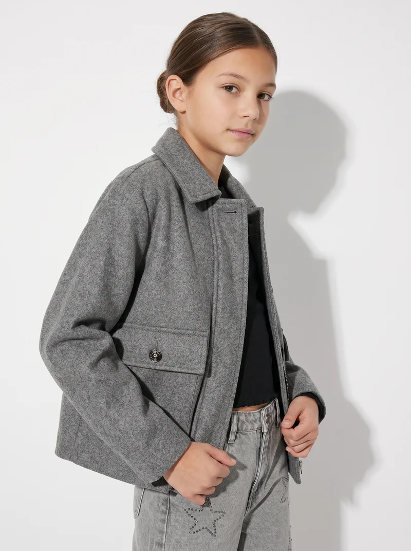 Giubbino minimal chic in morbido panno - Grigio