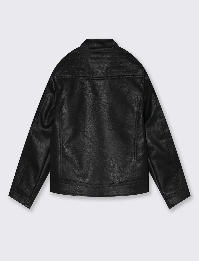 Giubbotto Biker con collo rotondo e cerniera - Nero