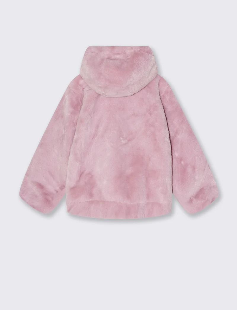 Giubbino con cappuccio in pelliccia sintetica - Rosa polvere