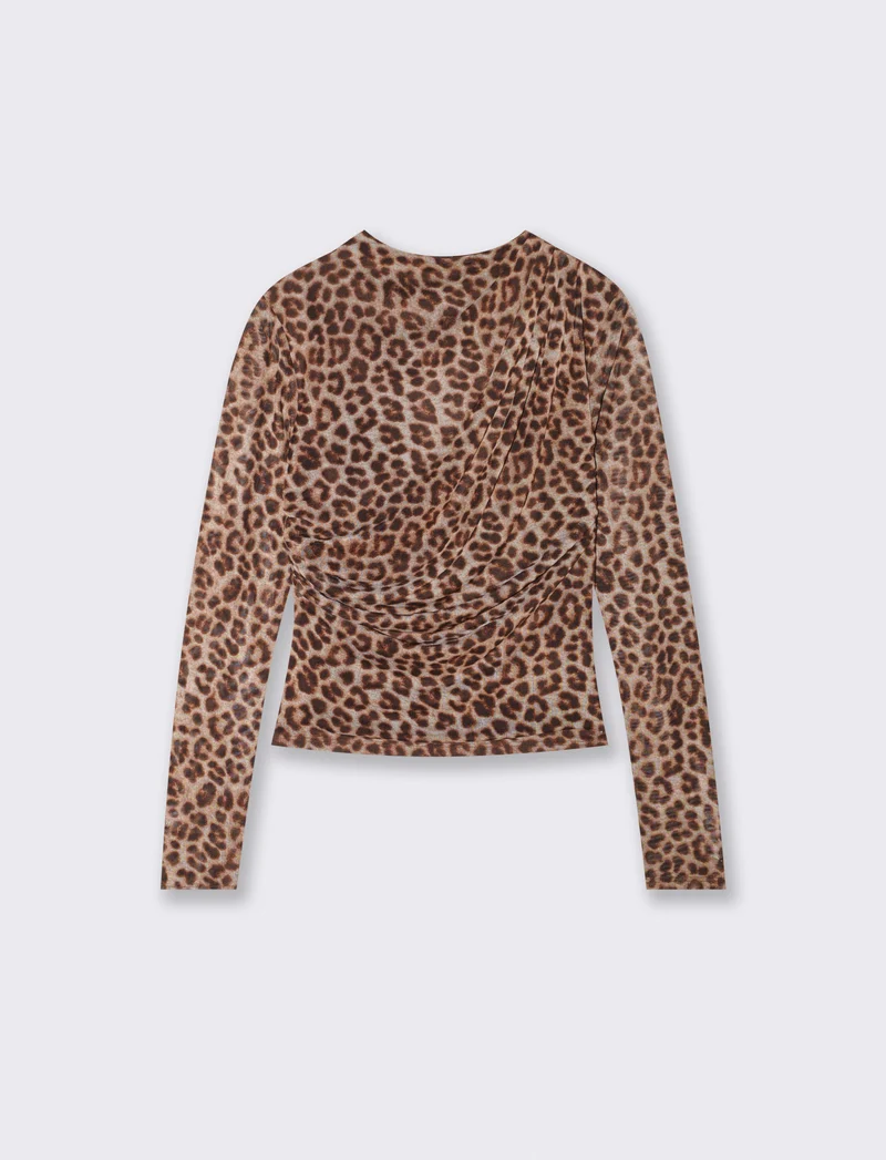 T-shirt in rete stampata con arricciature - var 1