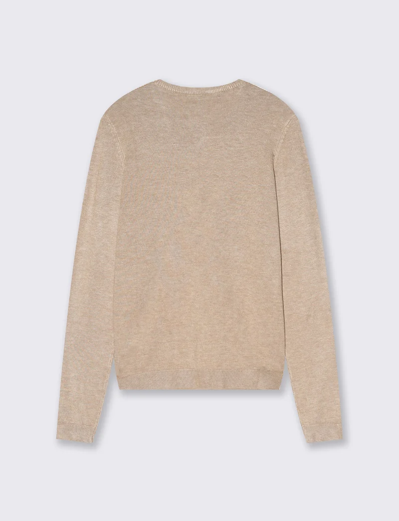 Cardigan basico girocollo con bottoni - Beige grano