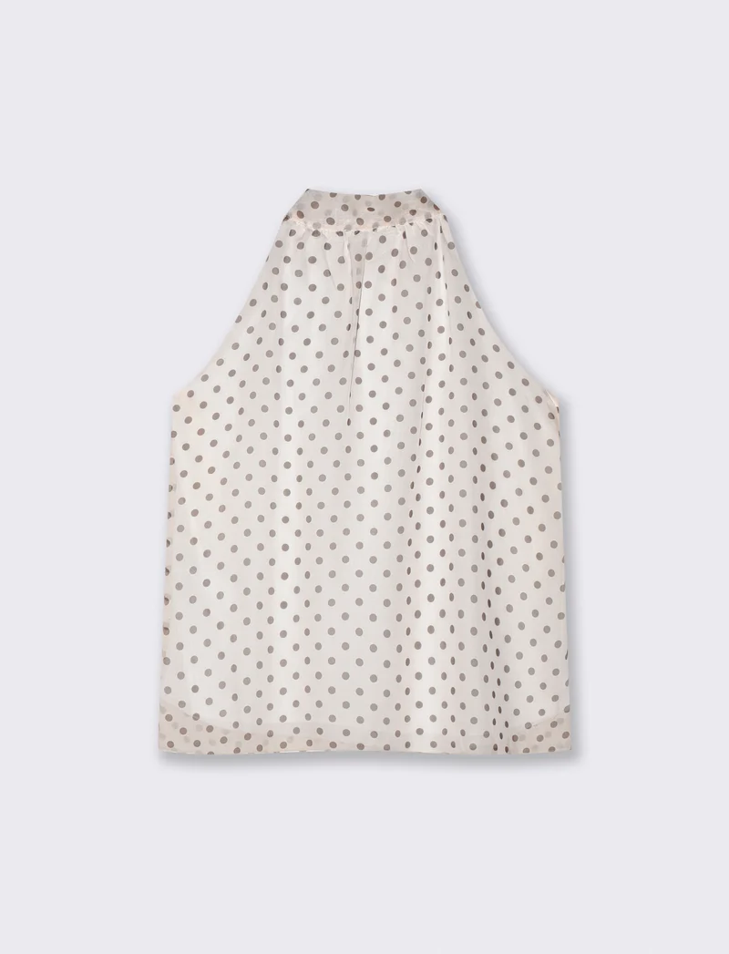 Top Scollo Halter Pois - Bianco latte