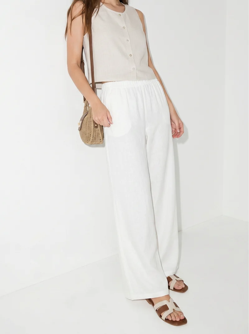 Pantalone Elasticizzato con Vestibilità Orbida - Bianco