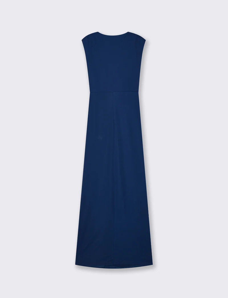 Abito lungo con spalline e arricciatura - Blu