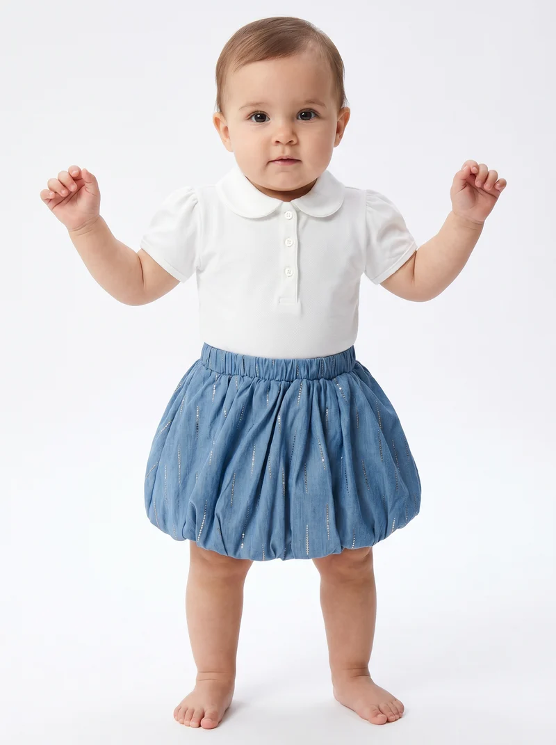 Gonna palloncino neonata leggera e fresca - Denim