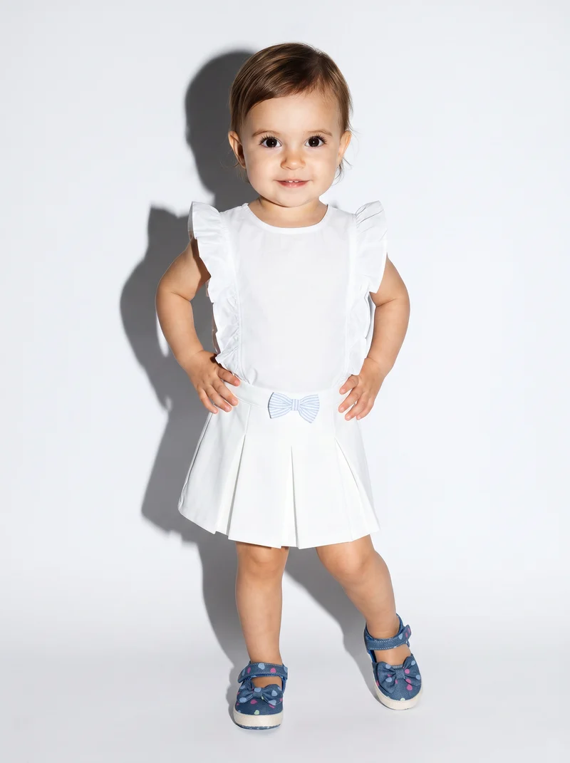 Gonna neonata con piegoni e fiocco righe - Bianco