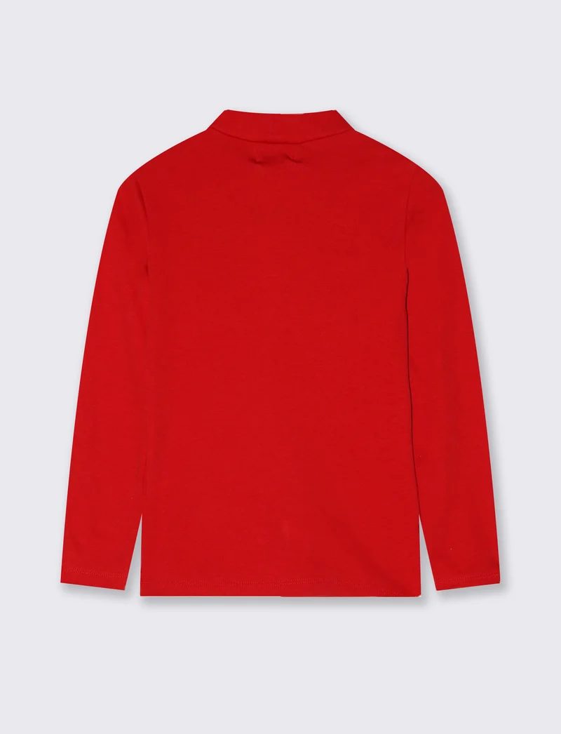 T-shirt mezzo collo manica lunga interlock - Rosso