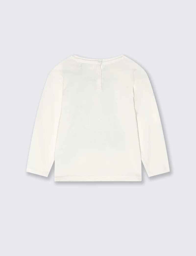 T shirt girocollo manica lunga con stampa - Bianco latte