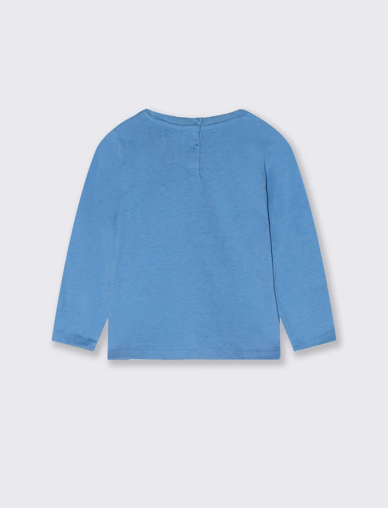 T shirt girocollo manica lunga con stampa - Blu oceano