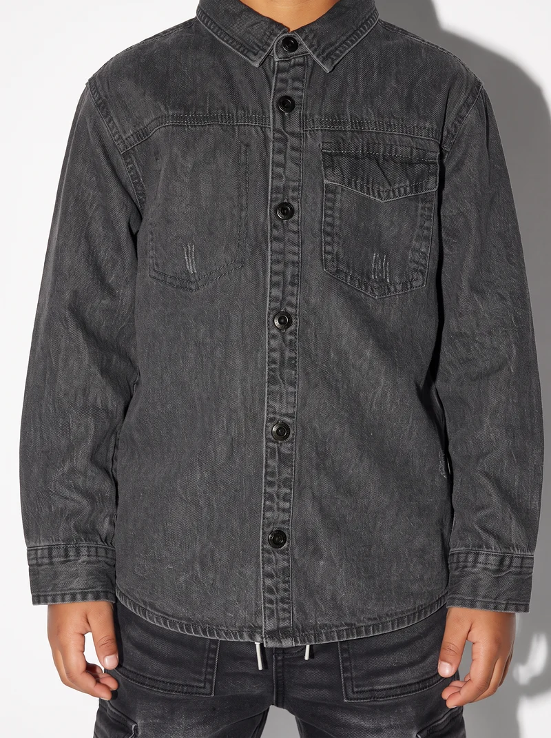 Camicia in denim 100% cotone casual - Grigio