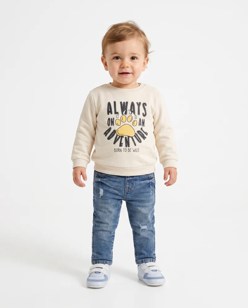 Jeans dritti con patch e rotture - Denim