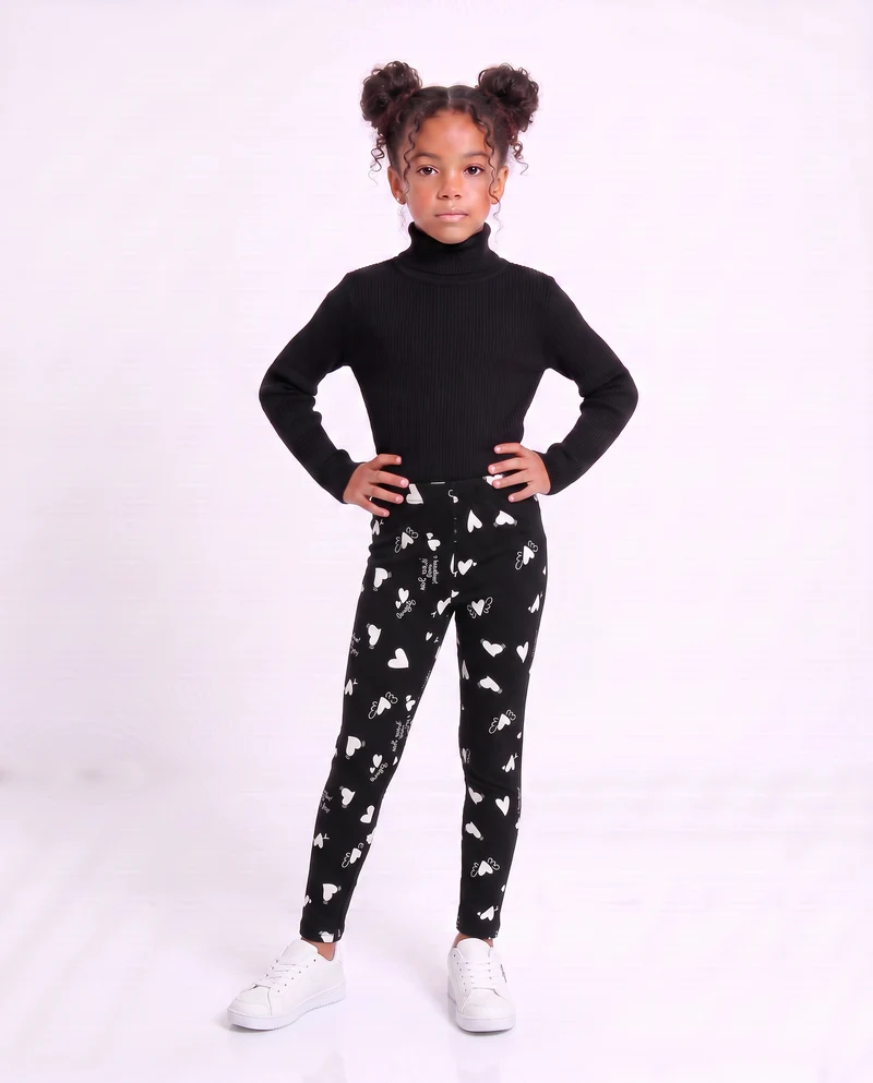 Leggings da bambina con fantasia estrosa - Nero